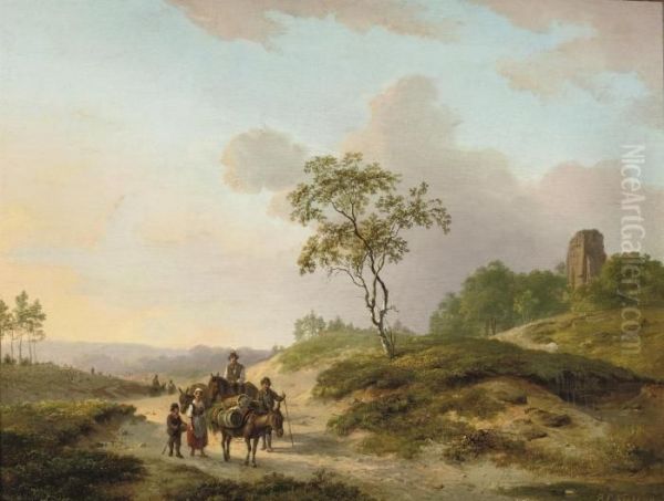 Landscape With Figures On A Roadway In The County Ofgelderland Oil Painting by Barend Cornelis Koekkoek