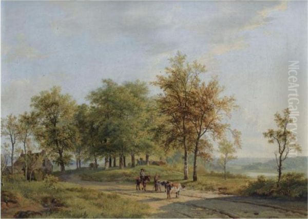 Drovers And Their Cattle In A Summer Landscape Oil Painting by Barend Cornelis Koekkoek