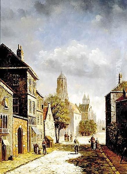 Dutch Town Scene Oil Painting by Barend Cornelis Koekkoek