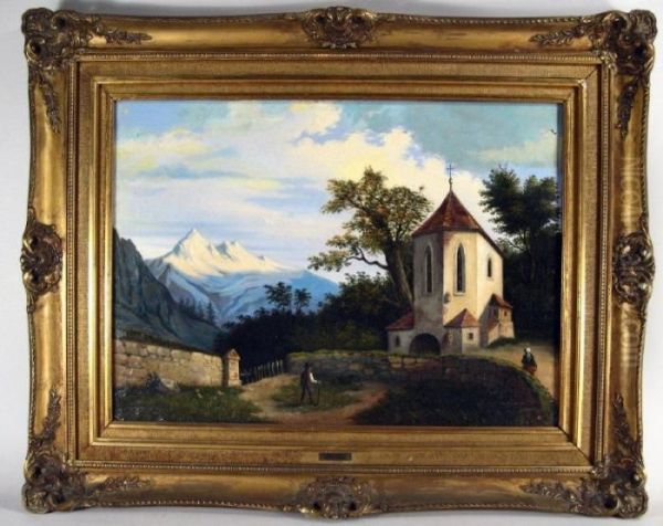 Chapel Inmountains Oil Painting by Barend Cornelis Koekkoek