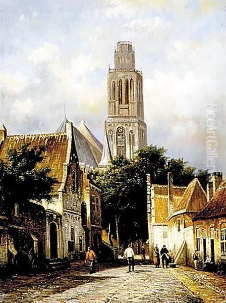 Street Scene In Holland Oil Painting by Barend Cornelis Koekkoek