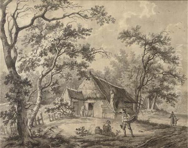 By A Cottage In A Forest Oil Painting by Barend Cornelis Koekkoek