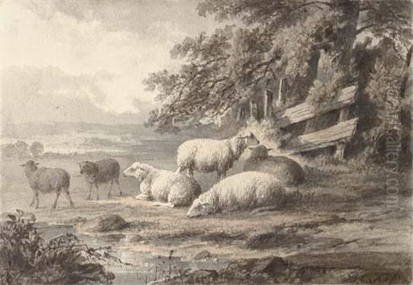 Sheep In A Meadow Oil Painting by Barend Cornelis Koekkoek