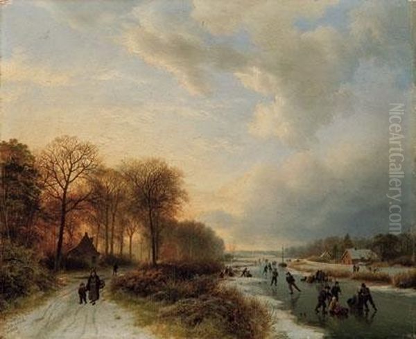 Tardo Pomeriggio. Pattinata In Citta - 1835 Oil Painting by Barend Cornelis Koekkoek