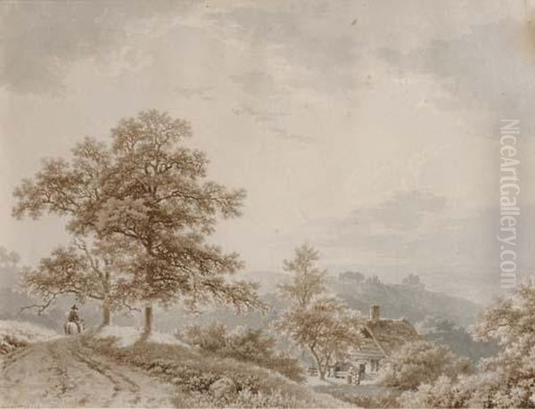 Traveller On Horseback In A Hilly Landscape Oil Painting by Barend Cornelis Koekkoek