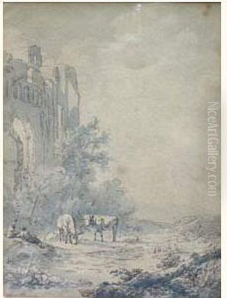 Couples De Bergers Dans Un Paysage De Ruines Oil Painting by Barend Cornelis Koekkoek