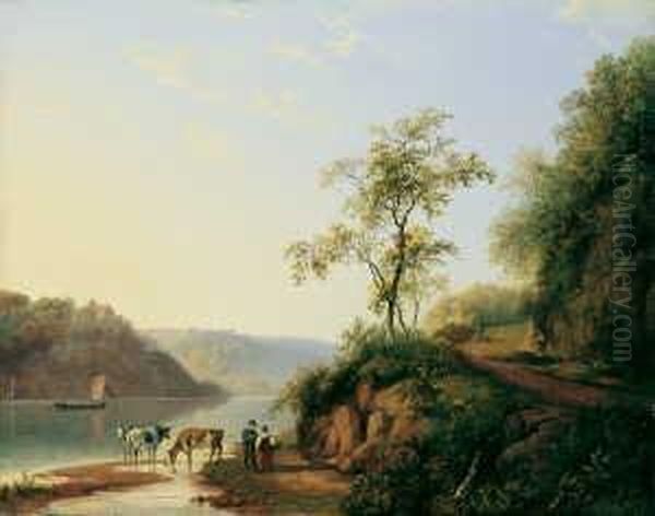 Flusslandschaft. Oil Painting by Barend Cornelis Koekkoek