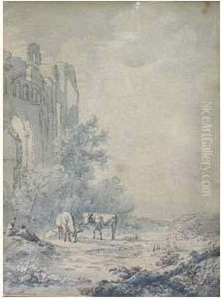 Couple De Bergers Dans Un Paysage De Ruines Oil Painting by Barend Cornelis Koekkoek