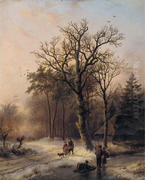 Forest In Winter Oil Painting by Barend Cornelis Koekkoek