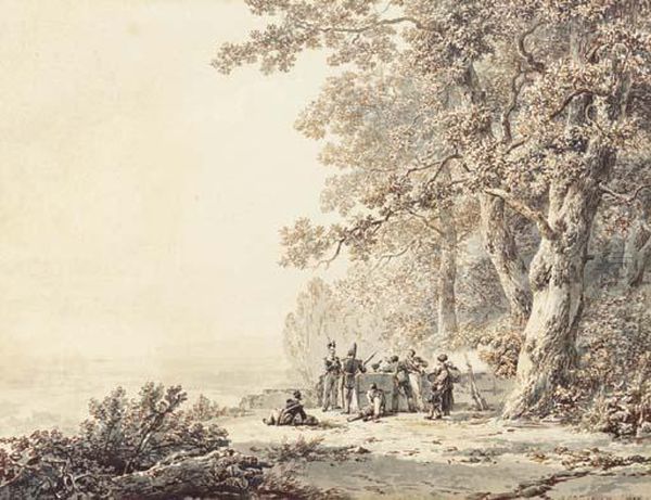 Soldiers Resting By A Forest Oil Painting by Barend Cornelis Koekkoek