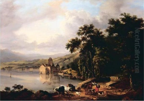 Chateau Chillon Oil Painting by Barend Cornelis Koekkoek