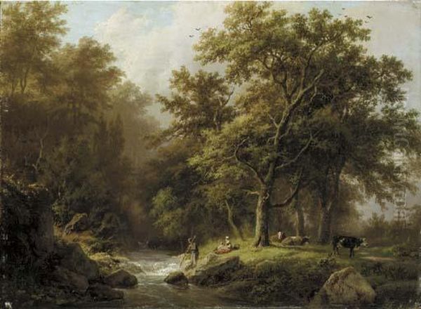 Bosch En Heuvelachtig Landschap Met Een Stroomende Beek Oil Painting by Barend Cornelis Koekkoek