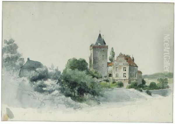 Landsberg Castle, Near Kettwig, Germany Oil Painting by Barend Cornelis Koekkoek