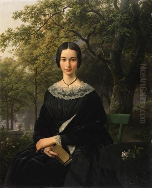 Portrait Of A Young Lady Oil Painting by Barend Cornelis Koekkoek