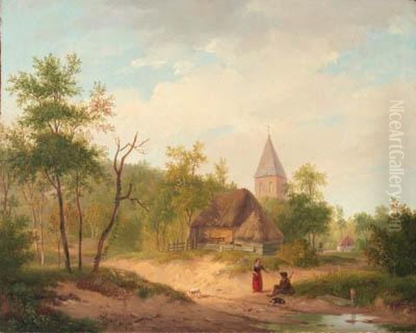 Gezigt Bij Het Dorp Beek In Gelderland Oil Painting by Barend Cornelis Koekkoek