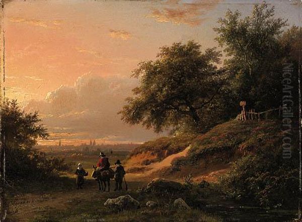 Travelers On A Path Oil Painting by Barend Cornelis Koekkoek