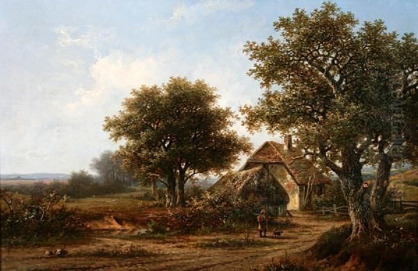 Landscape With Man And Dog On A Track By Afarmhouse Oil Painting by Hendrik Pieter Koekkoek