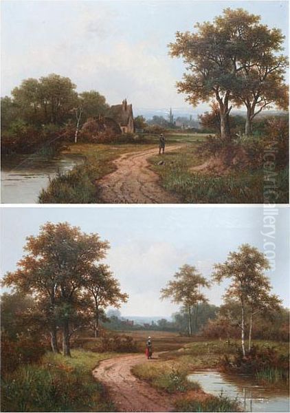 Traveller On A Country Path Oil Painting by Hendrik Pieter Koekkoek