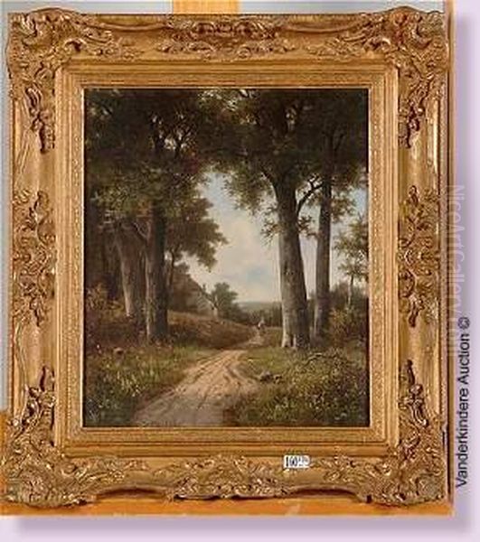 Chemin Anime A L'oree Du Bois Oil Painting by Hendrik Pieter Koekkoek