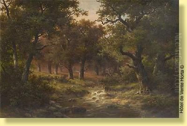 Conversation Au Bord De La Riviere Oil Painting by Hendrik Pieter Koekkoek