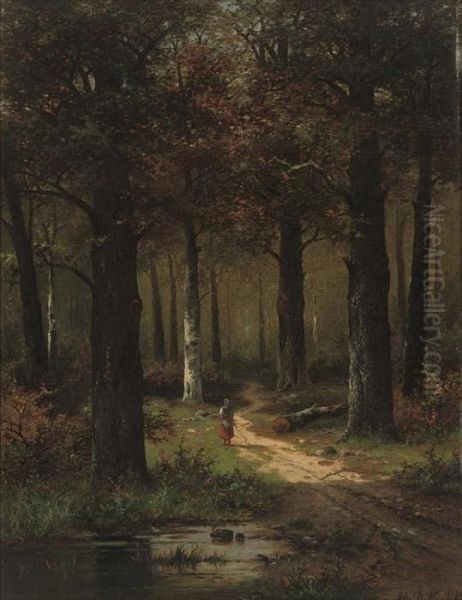 A Faggot Gatherer In The Woods Oil Painting by Hendrik Pieter Koekkoek