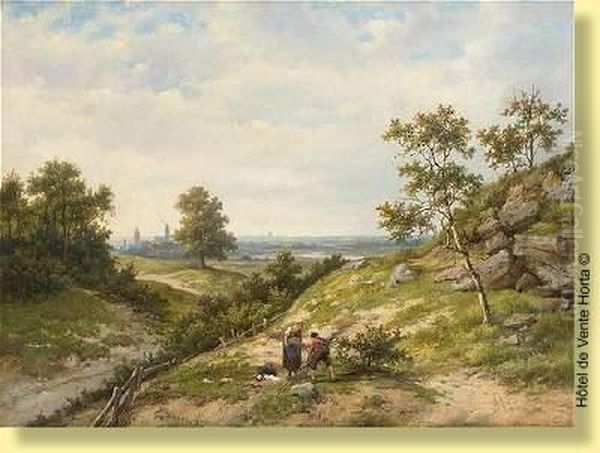 Fagoteurs Sur Fond De Paysage Vallonne Oil Painting by Hendrik Pieter Koekkoek