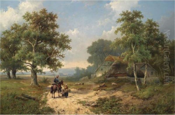 Conversing Figures In A Summer Landscape, Guildford Oil Painting by Hendrik Pieter Koekkoek