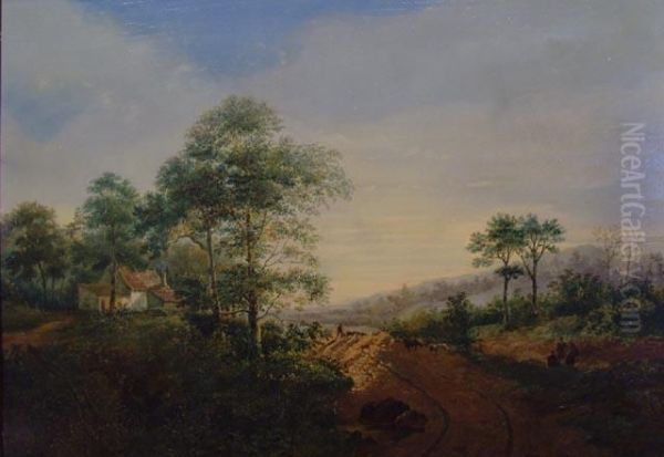 Landschaft Mit Schafherde Oil Painting by Hendrik Pieter Koekkoek