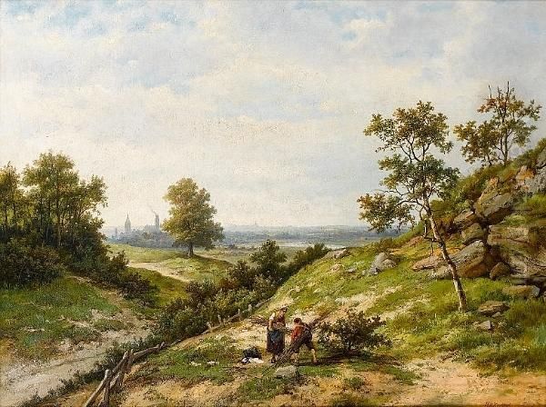 Gathering Faggots Oil Painting by Hendrik Pieter Koekkoek