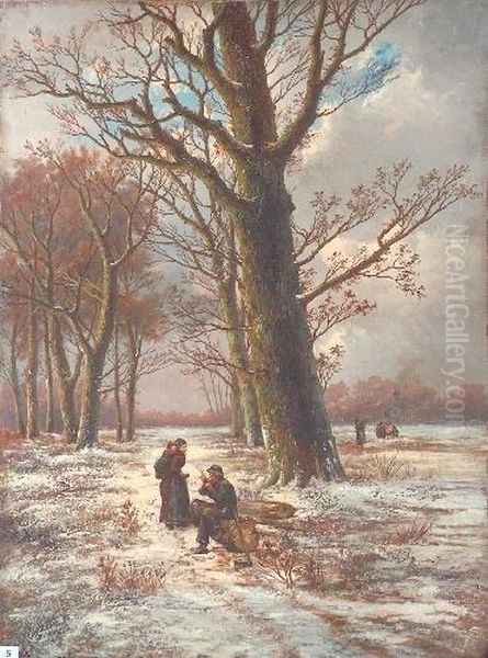 A Winter Scene With Figures In The Foreground Oil Painting by Hendrik Pieter Koekkoek