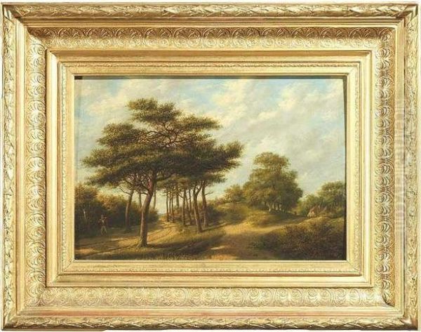 Summery Landscape With A Path. Oil/panel, Signed Oil Painting by Hendrik Pieter Koekkoek