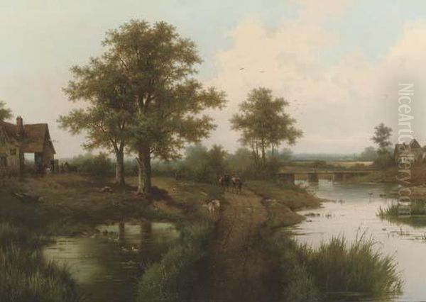 Cows On A Country Path Oil Painting by Hendrik Pieter Koekkoek