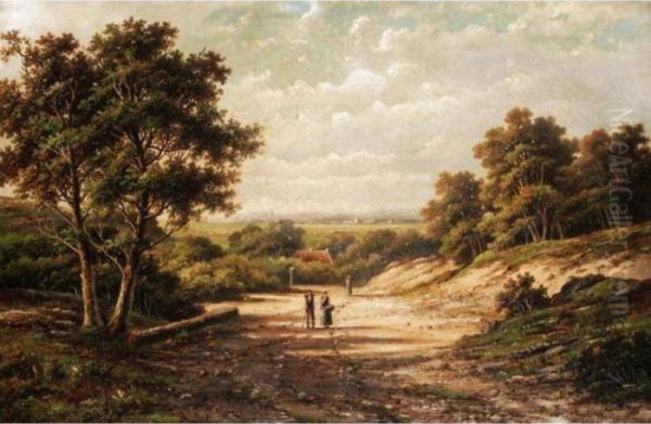 Figures On A Country Road Oil Painting by Hendrik Pieter Koekkoek