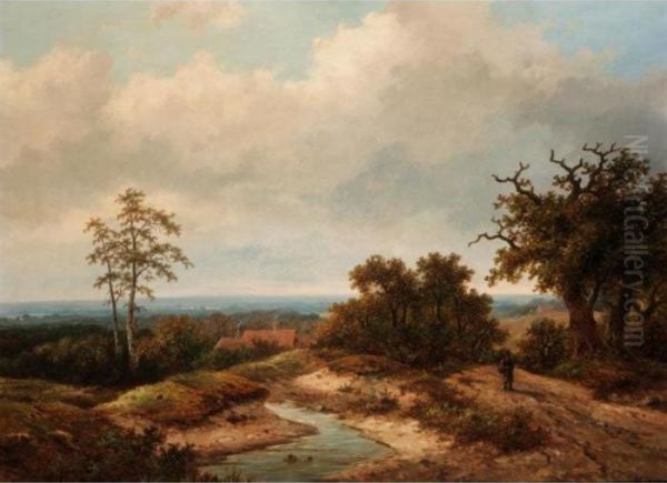 Dutch Landscape Oil Painting by Hendrik Pieter Koekkoek