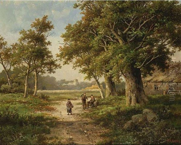 Resting Travellers On A Country Road Oil Painting by Hendrik Pieter Koekkoek