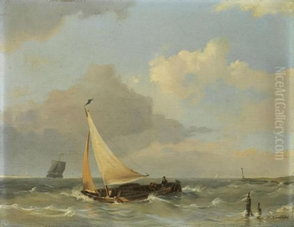 Meereslandschaft Mitsegelschiff Oil Painting by Hermanus Koekkoek