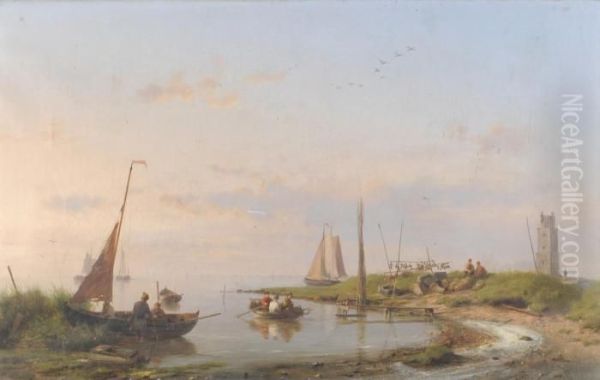 A Fine Day On The Zuyder Zee Oil Painting by Hermanus Koekkoek