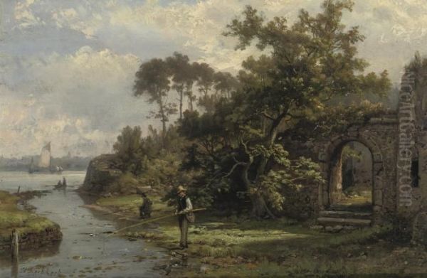 Fishermen Near A Ruin In Summer Oil Painting by Hermanus Koekkoek