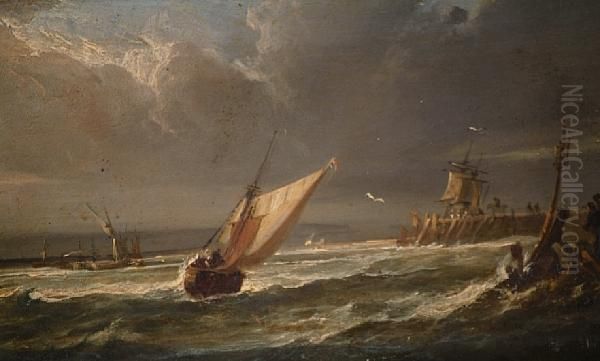 Shipping In A Harbour On A Breezy Day Oil Painting by Hermanus Koekkoek