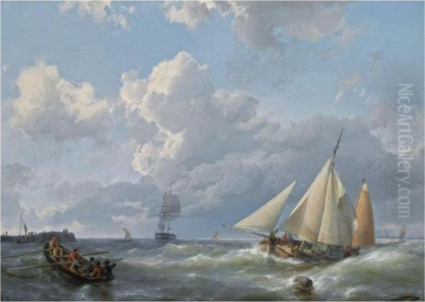 Shipping Off The Coast Oil Painting by Hermanus Koekkoek