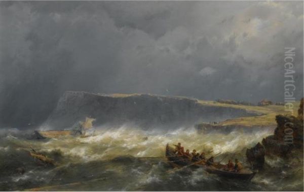 A Ship Wreck Off The Coast Oil Painting by Hermanus Koekkoek