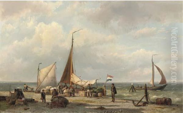 Unloading The Freight Oil Painting by Hermanus Koekkoek