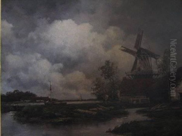 Landscape With Windmill Oil Painting by Hermanus Koekkoek