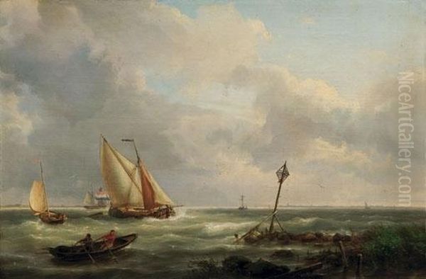 Imbarcazioni Sul Mare - 1850 Oil Painting by Hermanus Koekkoek