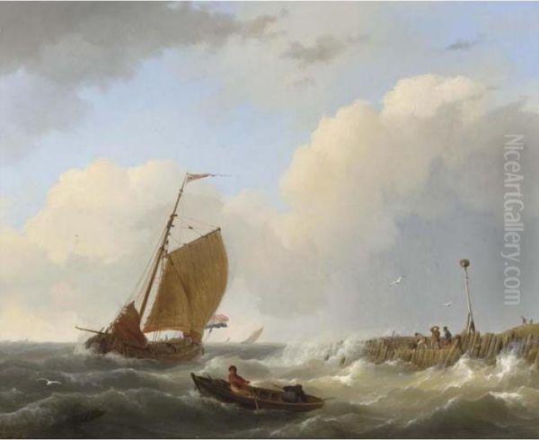 Shipping In Choppy Waters, Zeeland Oil Painting by Hermanus Koekkoek