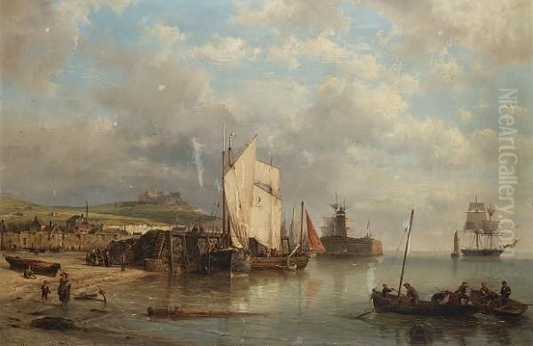 A Harbour Scene At Low Tide Oil Painting by Hermanus Koekkoek