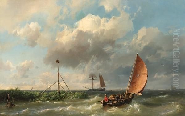 A Fishing Vessel Heading Into Open Waters Oil Painting by Hermanus Koekkoek