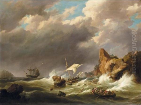 The Rescue Oil Painting by Hermanus Koekkoek