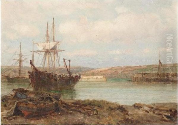 Dutch Shipping Off The Coast Oil Painting by Hermanus Koekkoek