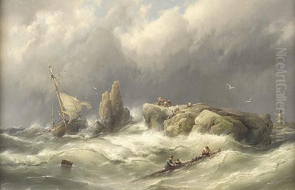 A Shipwreck Off The Coast Oil Painting by Hermanus Koekkoek